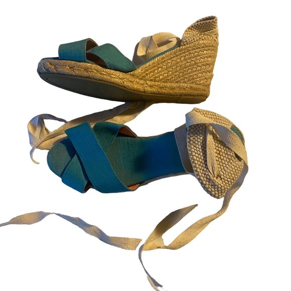 Pima 2 made in Spain blue and white ankle wrap espadrille sandals size 10.5 - Picture 9 of 10